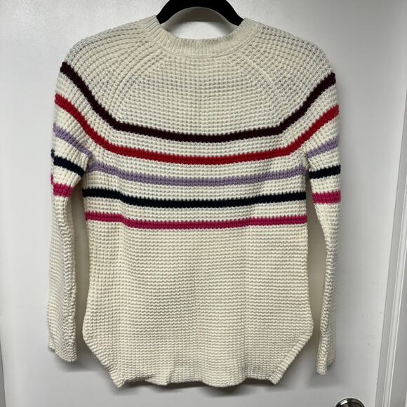 Marine Layer Delaney Raglan Striped Waffle Knit Sweater Cream Red Pink Size XS - Picture 2 of 9
